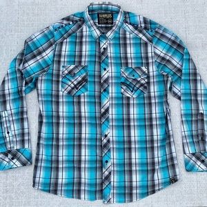Surplus Mens 2XL Shirt Button down blue black plaid